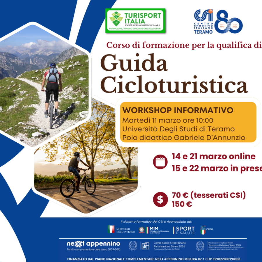 APERTE LE ISCRIZIONI AL CORSO PER GUIDA CICLOTURISTICA